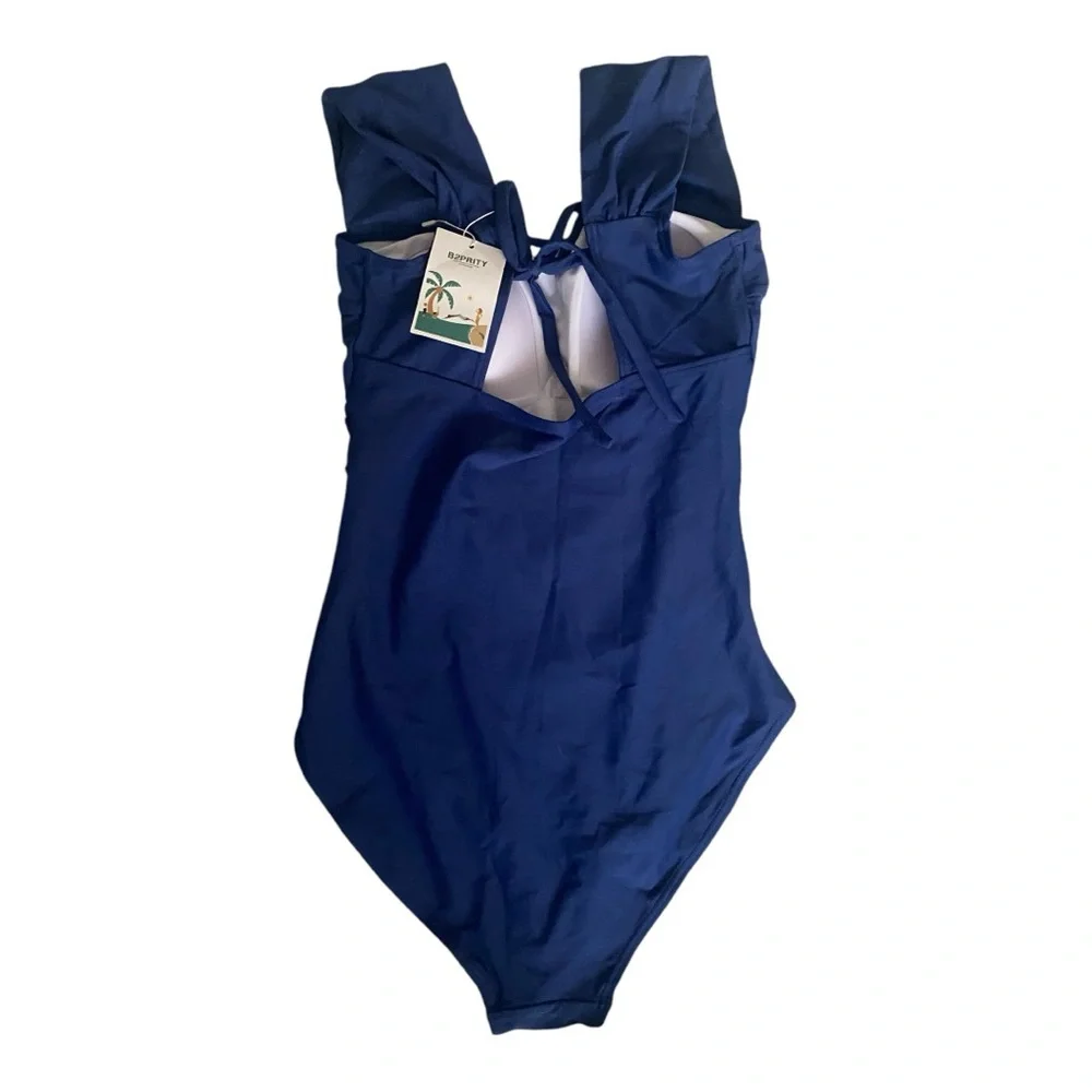 B2prity‎ Swimsuit Retro Square Neck Tummy Control Ruched Modest Full Coverage S